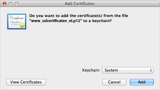 Mac OS X - Importeren en exporteren SSL Certificaat naar .pfx bestand